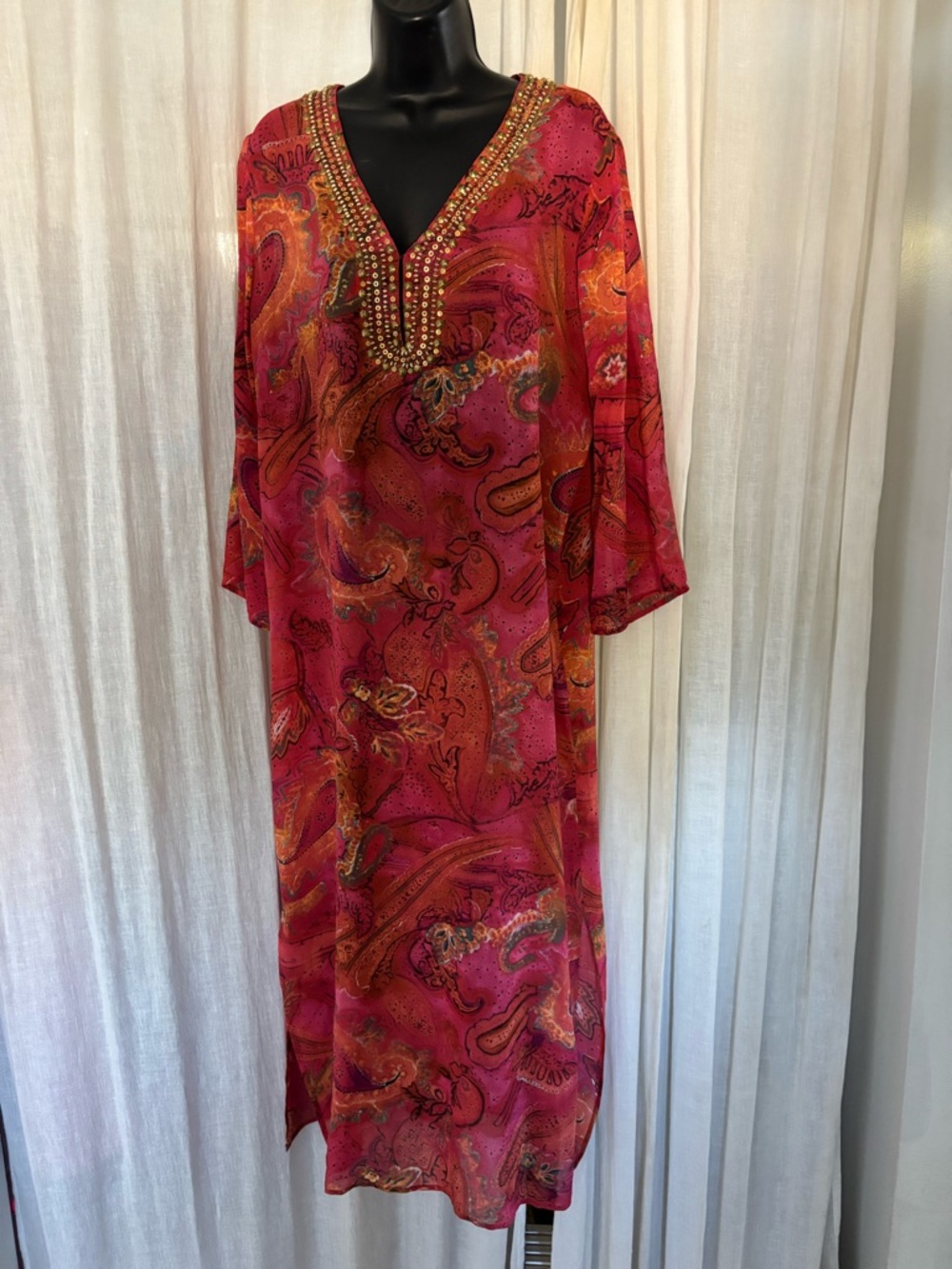 Soma Pure Silk Kaftan Long Maxi Luxury Resort Lounge Wear Sz L / XL